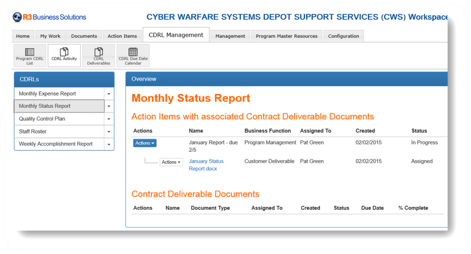 screenshot of R3 Program Management for GovCon